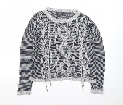 Next Women Grey Chunky-Knit Fringe Pullover Jumper Size 12