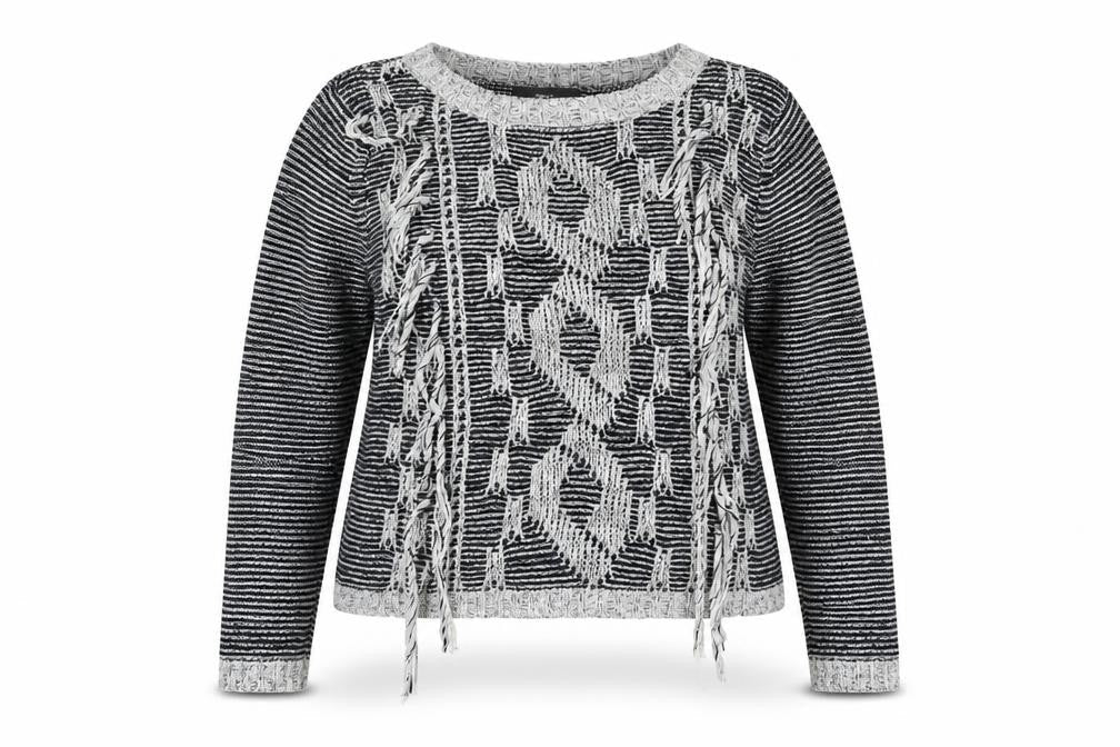 Next Women Grey Chunky-Knit Fringe Pullover Jumper Size 12