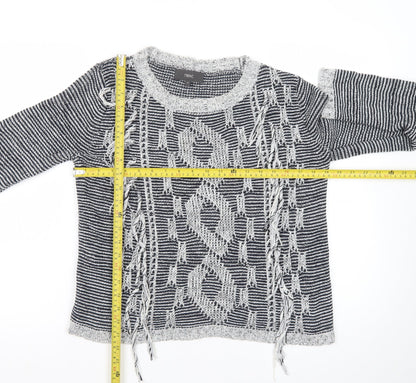 Next Women Grey Chunky-Knit Fringe Pullover Jumper Size 12