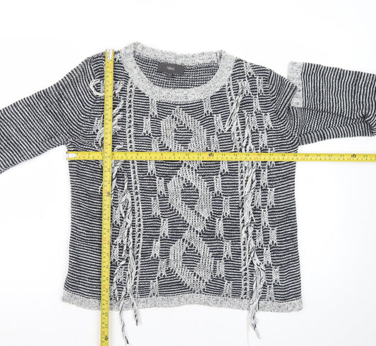 Next Women Grey Chunky-Knit Fringe Pullover Jumper Size 12