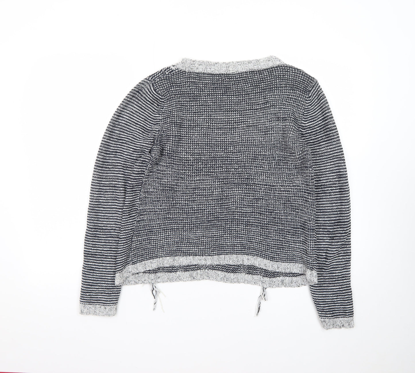Next Women Grey Chunky-Knit Fringe Pullover Jumper Size 12