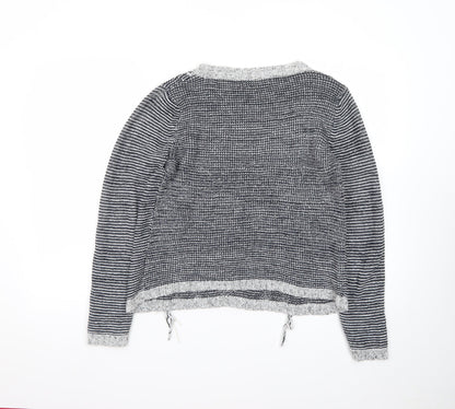 Next Women Grey Chunky-Knit Fringe Pullover Jumper Size 12