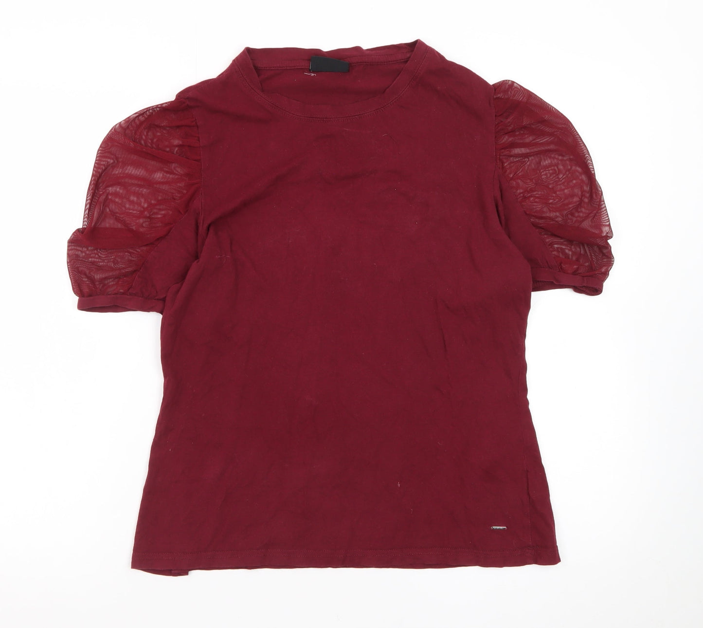 Diesel Women's Red Puff Sleeve Cotton Crew Neck T-Shirt L