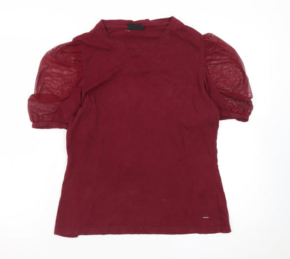 Diesel Women's Red Puff Sleeve Cotton Crew Neck T-Shirt L