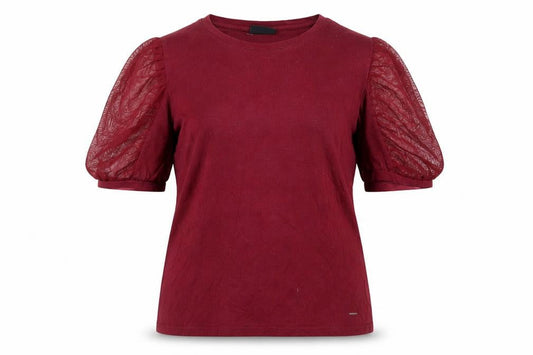 Diesel Women's Red Puff Sleeve Cotton Crew Neck T-Shirt L