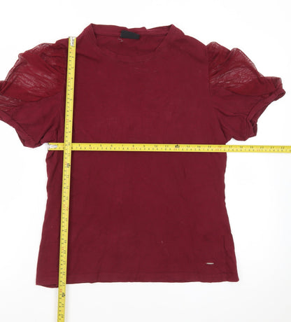 Diesel Women's Red Puff Sleeve Cotton Crew Neck T-Shirt L