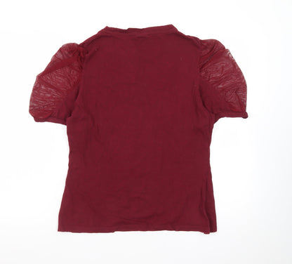 Diesel Women's Red Puff Sleeve Cotton Crew Neck T-Shirt L