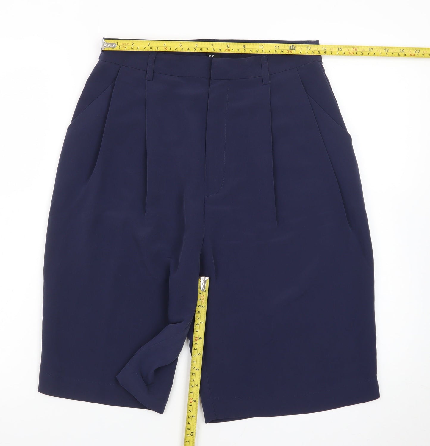 H&M Women Blue Size 10 Bermuda Pleated High Rise Shorts