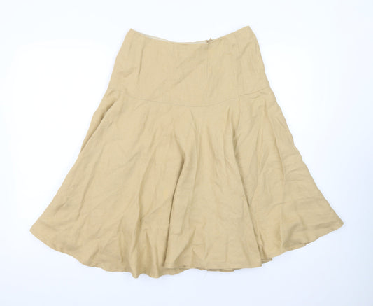 Aquascutum Women Beige Linen A-Line Midi Skirt UK10