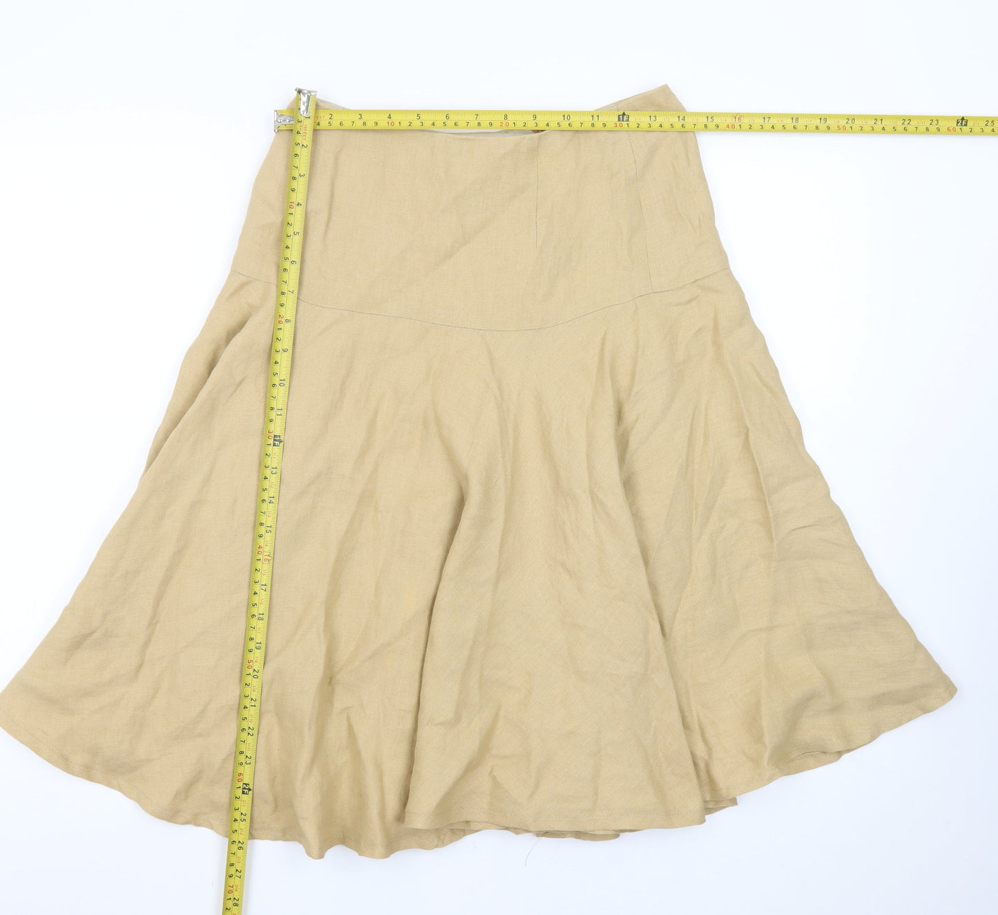 Aquascutum Women Beige Linen A-Line Midi Skirt UK10