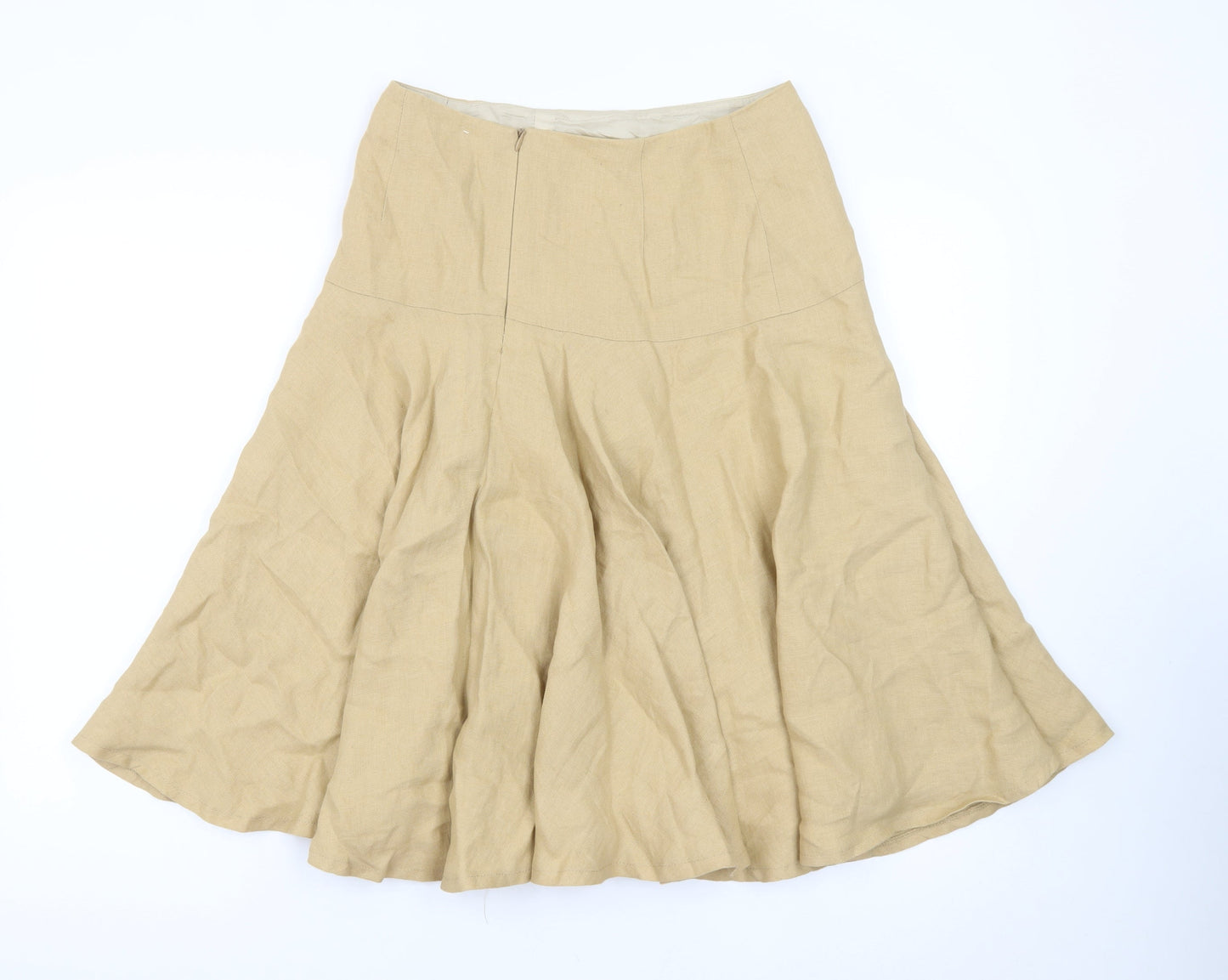 Aquascutum Women Beige Linen A-Line Midi Skirt UK10