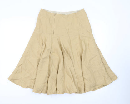 Aquascutum Women Beige Linen A-Line Midi Skirt UK10