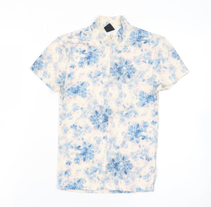 Urban Outfitters Women's Blue Floral High Neck Stretch T-Shirt Size S
