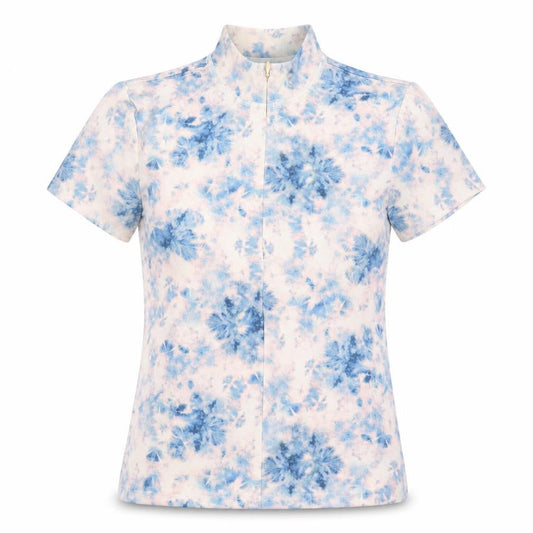 Urban Outfitters Women's Blue Floral High Neck Stretch T-Shirt Size S