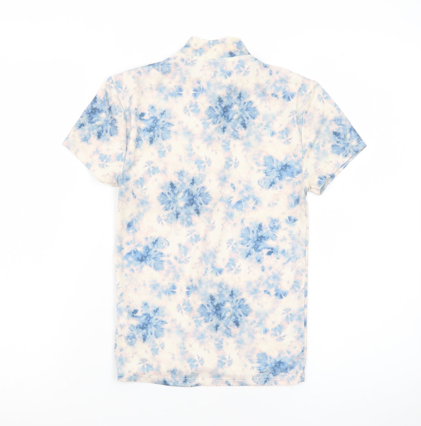 Urban Outfitters Women's Blue Floral High Neck Stretch T-Shirt Size S