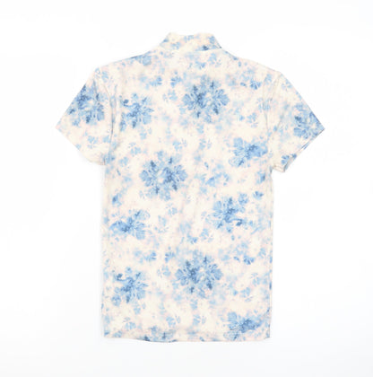 Urban Outfitters Women's Blue Floral High Neck Stretch T-Shirt Size S