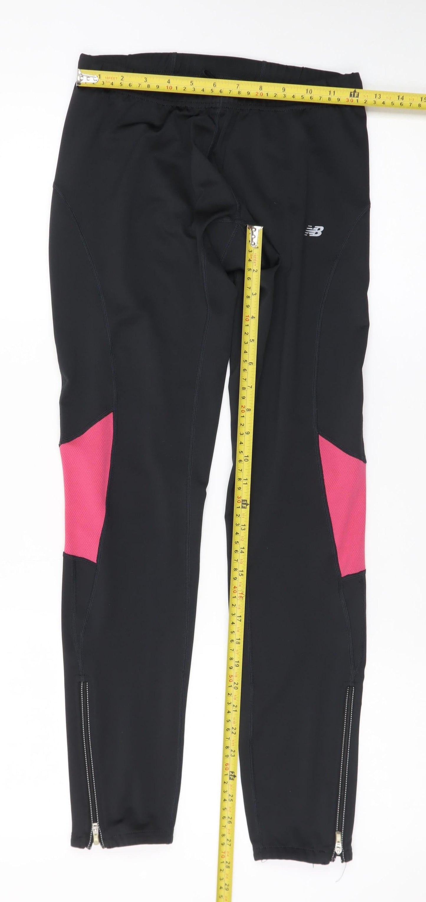 New Balance Women's Black Pink Ankle Leggings Small Stretch Zip Detail