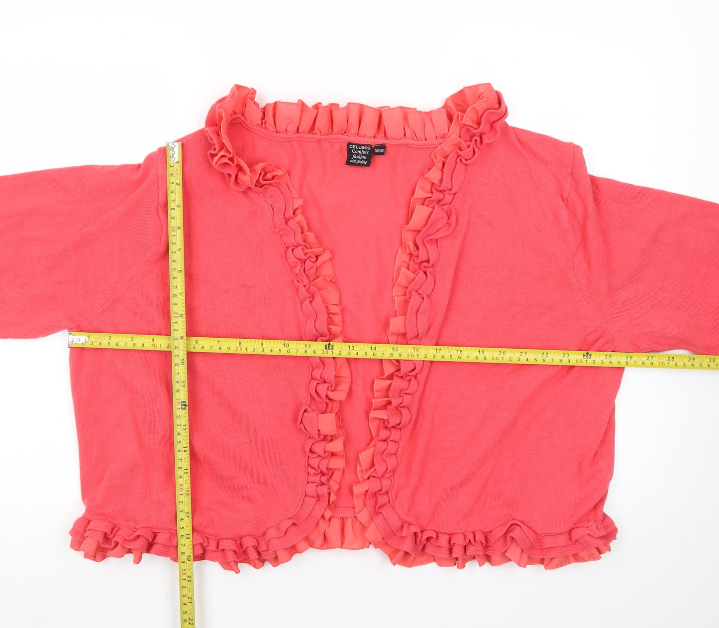 Cellbes Women’s Pink Ruffle Edge Open Cardigan Size 30