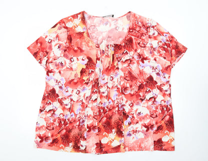 Ann Harvey Women’s Red Floral Short Sleeve Tunic Blouse Size 20