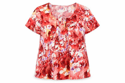 Ann Harvey Women’s Red Floral Short Sleeve Tunic Blouse Size 20
