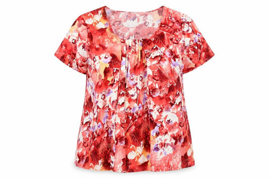 Ann Harvey Women’s Red Floral Short Sleeve Tunic Blouse Size 20