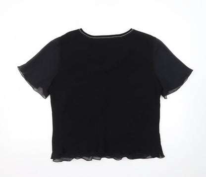 Personal Choice Women's Black Embroidered V-Neck Tunic Blouse Size 18