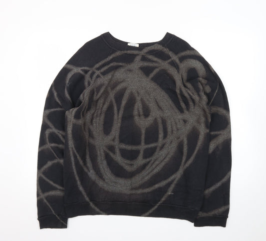 Lee Womens Black XL Pullover Jumper Crew Neck Grunge Patterned Sweatshirt