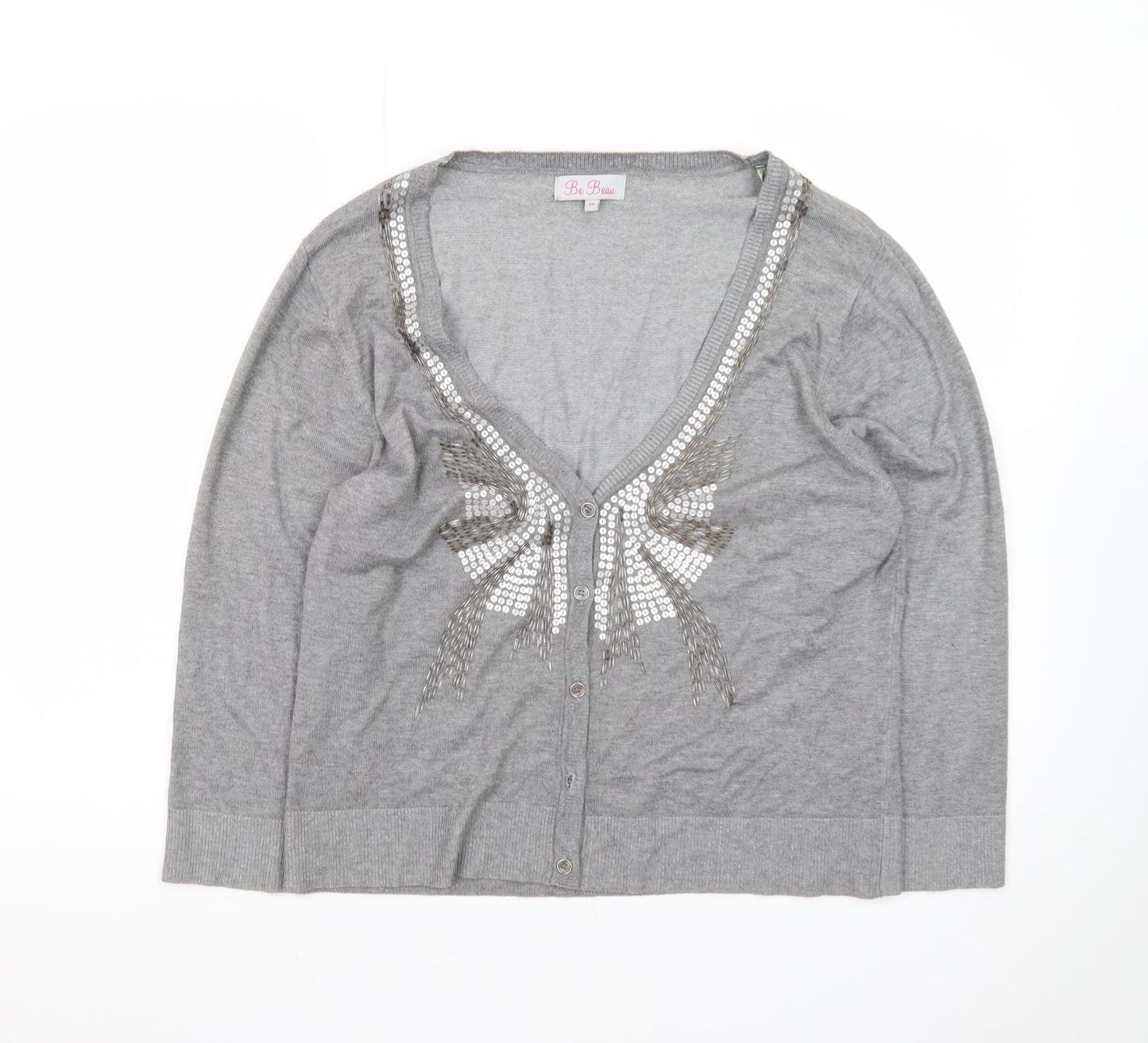 Be Beau Women's Grey Sequin V-Neck Cardigan Size 18