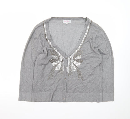 Be Beau Women's Grey Sequin V-Neck Cardigan Size 18