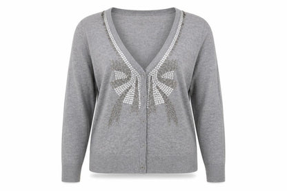 Be Beau Women's Grey Sequin V-Neck Cardigan Size 18