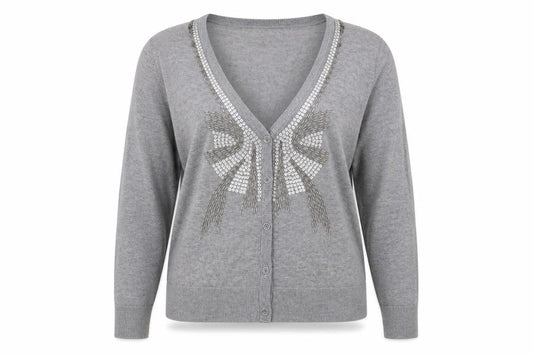 Be Beau Women's Grey Sequin V-Neck Cardigan Size 18