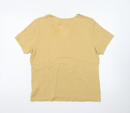Style by EWM Women Beige V-Neck Beaded T-Shirt Size 18