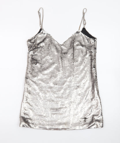 Missguided Women Silver Sequin Slip Dress M Partywear