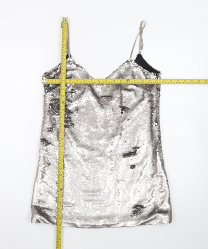 Missguided Women Silver Sequin Slip Dress M Partywear
