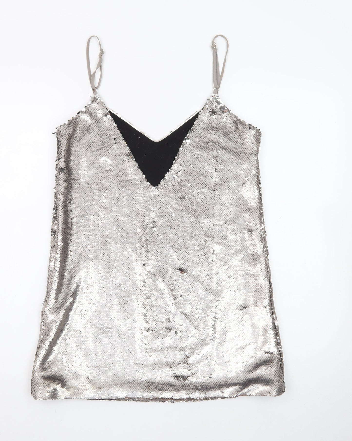 Missguided Women Silver Sequin Slip Dress M Partywear