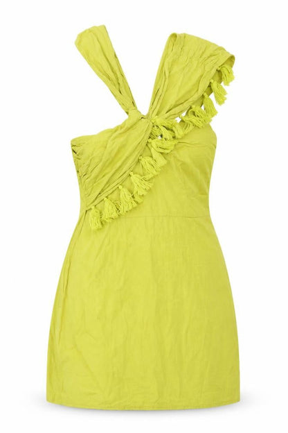 PrettyLittleThing Plus Green One Shoulder Fringe Mini Dress Size 16