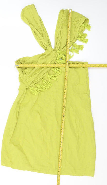 PrettyLittleThing Plus Green One Shoulder Fringe Mini Dress Size 16