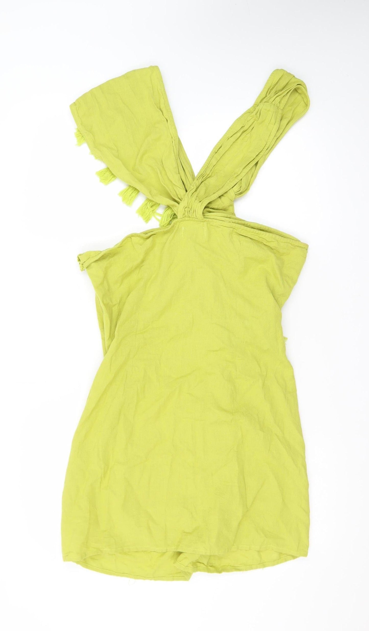 PrettyLittleThing Plus Green One Shoulder Fringe Mini Dress Size 16
