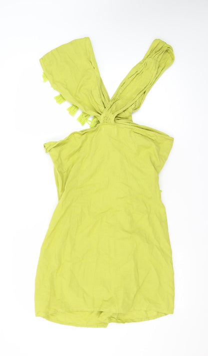 PrettyLittleThing Plus Green One Shoulder Fringe Mini Dress Size 16