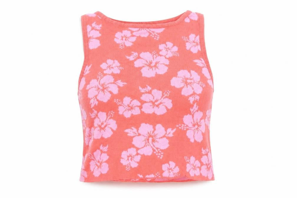 Front view of Class Teens Pink Floral Cotton Cropped Tank Top L