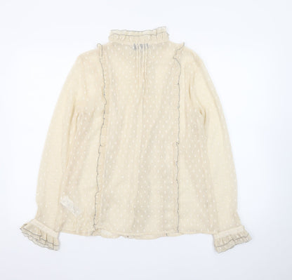 Topshop Womens Beige Ruffle Chiffon High Neck Blouse Size 10