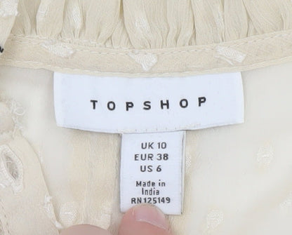 Topshop Womens Beige Ruffle Chiffon High Neck Blouse Size 10