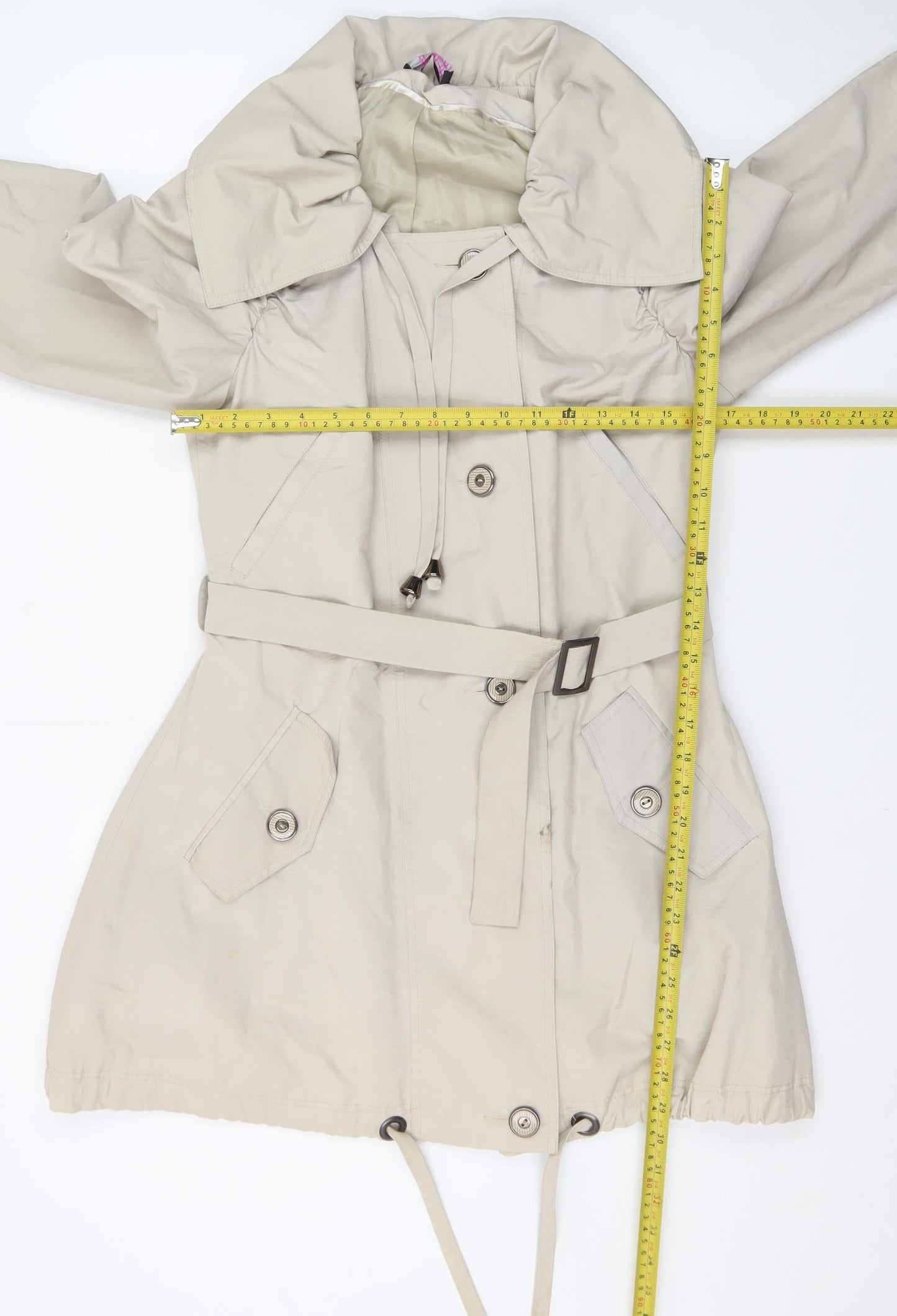 Savida Women’s Beige Size 10 Trench Coat Belted Mid-Length