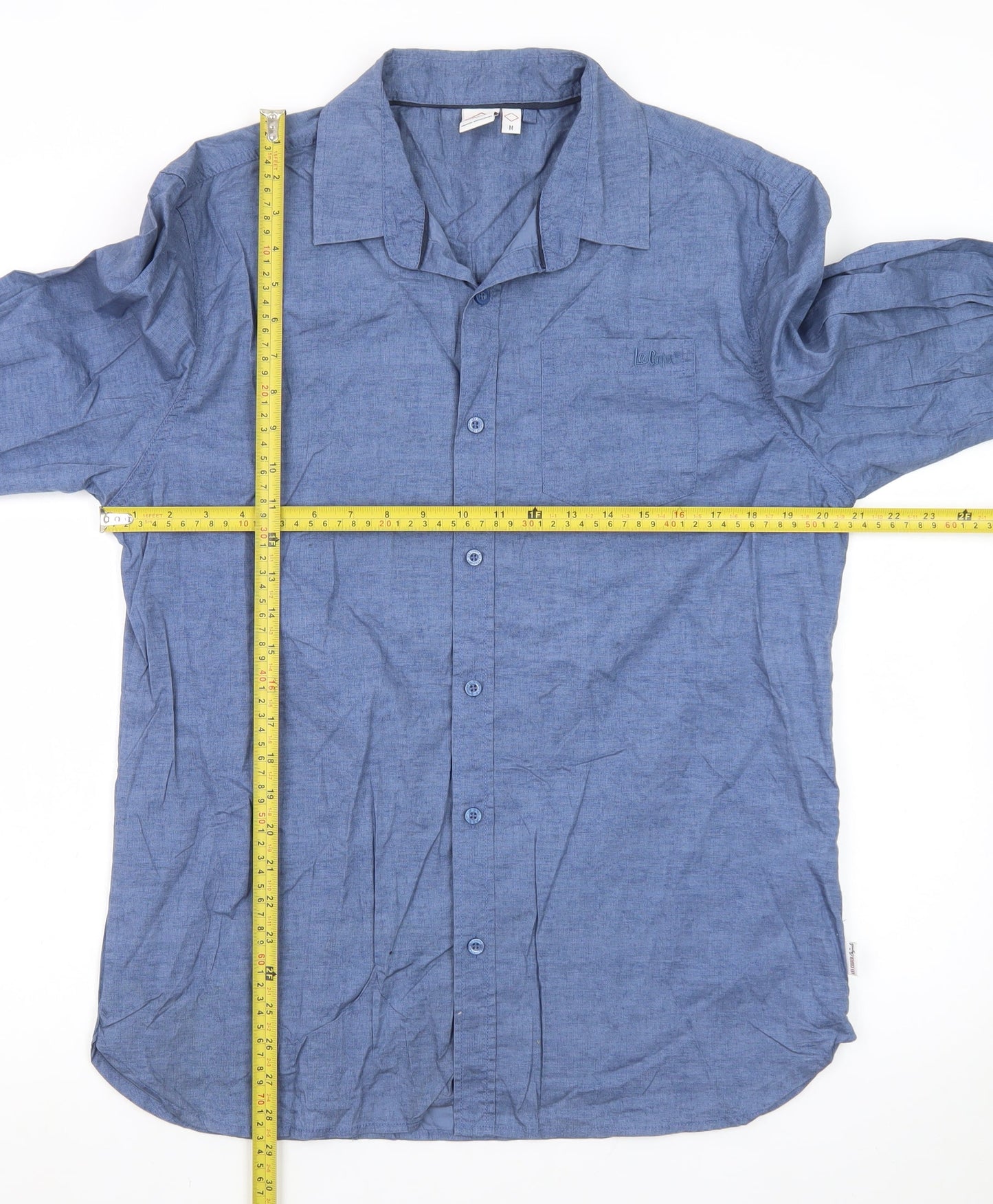 Lee Cooper Men's Blue Cotton Long Sleeve Casual Button-Up Shirt M