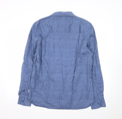 Lee Cooper Men's Blue Cotton Long Sleeve Casual Button-Up Shirt M