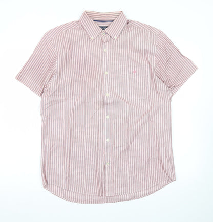 Maine New England Men's Red Striped Short Sleeve Button-Up Shirt M