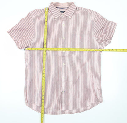 Maine New England Men's Red Striped Short Sleeve Button-Up Shirt M
