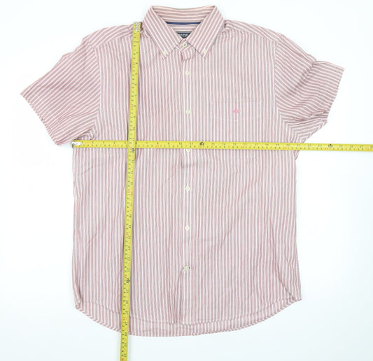 Maine New England Men's Red Striped Short Sleeve Button-Up Shirt M