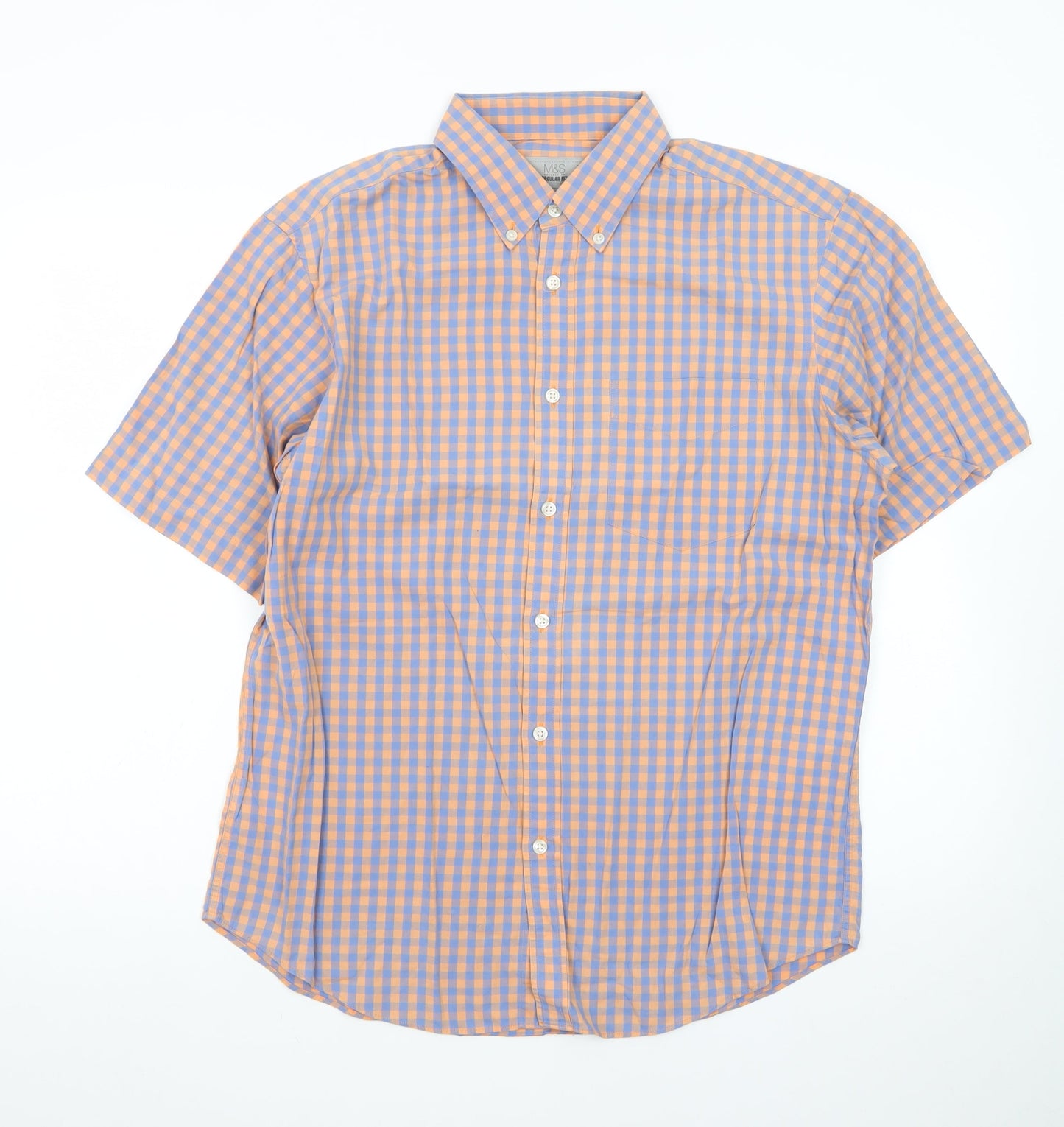 Marks and Spencer Men’s Multicoloured Check Cotton Short Sleeve Shirt M