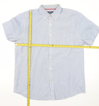 Maine New England Mens Blue Striped Short Sleeve Button-Up Shirt M